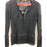 Charles Chang Lima Lace Fringe Embroidered Floral Long Sleeve Black Photo 0