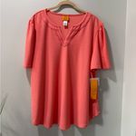 Plus Size Scoop/ V Neck Texture Solid Knit Top With Short Ruffle Sleeves Orange Photo 2