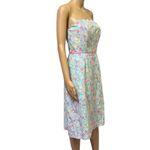 Lilly Pulitzer  Strapless Wave Blue Floral Butterfly Tiger Scalloped Trim Dress 6 Photo 1