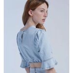 We Wore What Crop Top Women's Medium Blue Denim Bell Sleeves Elastic Pullover NWT Photo 1