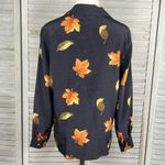 CITY SILK (Petite) 100% Silk Vintage Button Down Shirt Black/Leaves Pattern Photo 1
