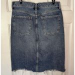 Free People We The Skirt Denim Mid Length Blue Button Zip Midi Distressed Split Photo 3
