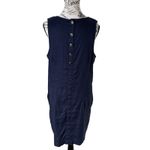J.Crew Women's Linen Shift Dress Sz L Blue Embroidered V Photo 2