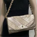 ELLIOTT LUCCA “Navarre” Champagne Metallic Woven Leather Clutch Chain Strap Bag Photo 1