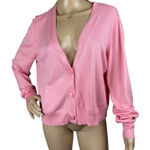Halogen Women's Sz L Pink V Neck Button Cardigan Sweater Lightweight cotton blen Photo 0