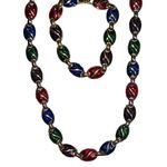 Mid Century Enamel Necklace & Bracelet Women’s Costume Jewelry Set Gold Photo 2