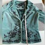 Karen Kane Vintage Turquoise Blue Green Velvet Jacket Black Embroidery Detail 4 Photo 4