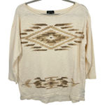 Lauren Jeans Co Ralph Lauren Cream Aztec Southwestern Print 3/4 Sleeve Top M Brown Size M Photo 0