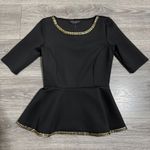 Dorothy Perkins New Black Peplum Top Gold Studded Neckline Hem Women Size XS Photo 0