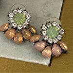 Stud pink and green flowers earrings Photo 2