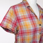Toad & Co  Organic Cotton Plaid Button Front Shirt Red Yellow Small Photo 7