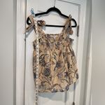 C&C California NWT  Size M Tan Blue Paisley Smocked Tank Top Bows Boho Peasant Photo 6