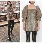 ZARA  Gold Sequin Zip Up Dress Puff Sleeves Photo 1