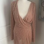 Oh Polly Embellished Wrap Over A-Line Mini Dress in Beige by  size US 6 Photo 3