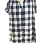Isabel Maternity Short Cuff Sleeve Button V Neck Blue Plaid Med Photo 0