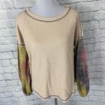 Entro women S tie dye sleeve waffle print top brand new beige Photo 0