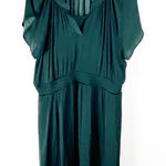 Soma  Green Crinkle Satin Flutter Sleeves Side Pockets Built In Bra Dress Size XL Photo 0