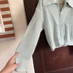 JONATHAN SIMKHAI Blue Ariella Plaited Polo Quarter Zip Sweater Tide White Medium Photo 3