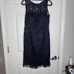 Adrianna Papell Illusion Neck Built-In Bra Navy Lace Sheath Dress US Size 6 Photo 3