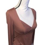 Brown Sexy Crop Top Long Sleeve Fitted Photo 5