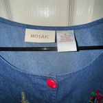Mosaic Embroidered Denim holiday Dress with Red Buttons Blue Size 16 Photo 2