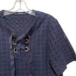 ZARA Eyelet Lace Up Short Sleeve Crop Top Navy Blue Size Small Photo 6