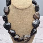 None Chunky Black Agate Stone Statement Necklace Witchy Whimsy Goth Heavy Large 21" Photo 3