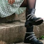 ZARA  Leather Lug Sole Pearl Accented‎ Chelsea Ankle Boots Photo 1