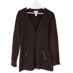 Orvis Women’s 100% Wool Leather Trim Button Front V Neck Cardigan Brown Medium Photo 0