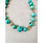 Vintage Chinese Turquoise Carved Shou Bead Strand Gold Plated Necklace Blue Photo 1