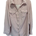 Notations Button Up Striped Long Sleeve Chiffon Blouse Pocket Size 2XL Mauve/Wh Photo 0