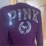 PINK - Victoria's Secret VS PINK Long Sleeve T Shirt Bling Dog Logo Burgundy Front Pocket Size XS Rare Photo 2
