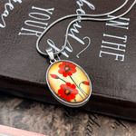 Handmade Red Floral Pendant Necklace 20” Stainless Steel Boho Statement Jewelry Photo 1