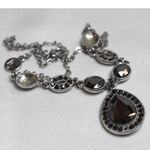Liz Claiborne Vintage  Gray Teardrop Beveled Rhinestones 15" Silver Tone Necklace Photo 1