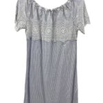 Sundance Blue White Embroidered Eyelet Off Shoulder Cotton Dress Cottage L Photo 0