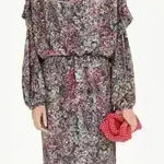 ZARA Peacock Feather Puff Sleeve Dress Small Long Sleeve wedding guest dress Photo 0