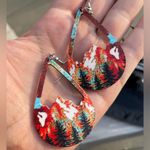 Painted mountain wooden earrings large trees nature lover retro tear drop Green Photo 1