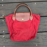 Longchamp Red w/ Brown Leather Trim Le Pliage Nylon Mini 8” Tote Bag Photo 0