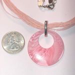 Pink White Marbled Round Pendant Pink Multi Strand Chain Boho Necklace Photo 3