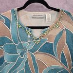 Alfred Dunner Blue Floral Short Sleeve Cotton Beaded Shirt Top Petite Medium Size undefined Photo 2