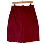 RZR 100% Genuine Leather Knee Length Skirt Womens 14 Red Slit Retro 90s Grunge Photo 4