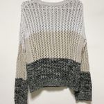 One Grey Day Tan Gray Stripped Bell Sleeve Knitted Sweater Photo 4