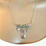 Handmade FOLLOW YOUR HEART Gemstone Beaded Silver Plate Chain Bar Charm Necklace 19” Photo 1