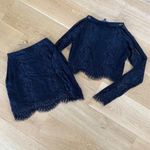 For Love & Lemons  - Lolo Lace Long Sleeve Crop Top & Mini Skirt Set in Black Photo 7