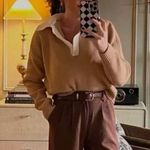 Abercrombie & Fitch A&F Women's Chenille Notch-Neck Polo in Light Brown Photo 2