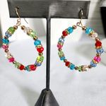 Multi Color Cut Crystal Faceted Rondelle Hoop Earrings New Red Photo 1