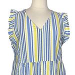 Time And Tru Dress V-neck Ruffle Sleeve Yellow Blue Stripe Women’s Size XXL Photo 4