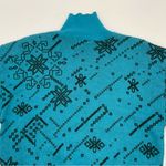 Vintage Sweater Abstract Snowflake Buttoned Turtleneck Women Size Medium Blue Blue Photo 7
