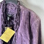 Dialogue NEW Jacket Womens Large Purple Suede Leather Fringe Open Lined Western Photo 3