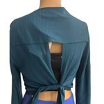 NWT Band Of The Free Blue Ribbed Long Sleeve Crop Top Tie Back Size Medium Photo 2